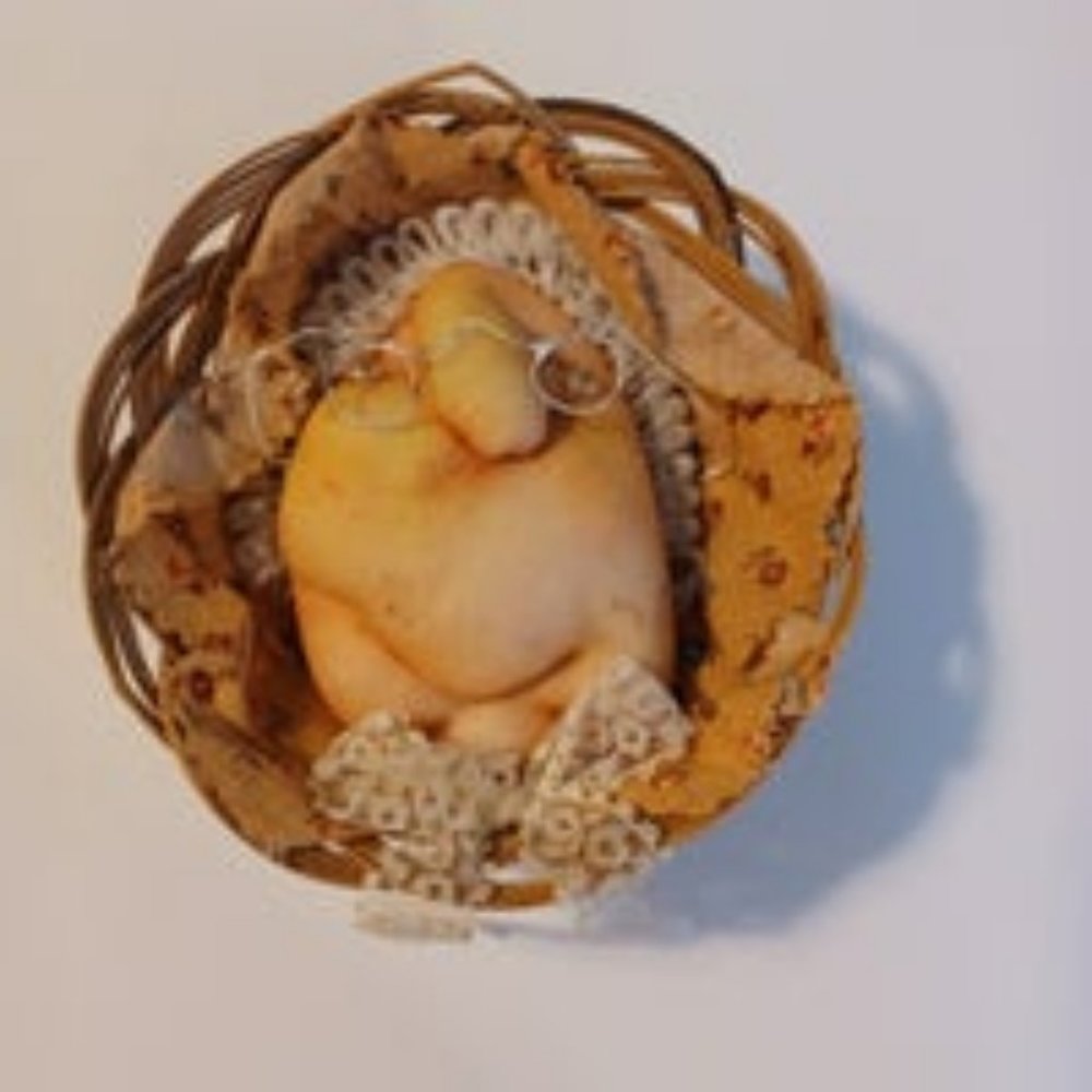 Vintage Nylon Soft Sculpture Grandma Doll Face In Basket